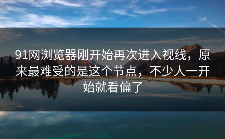 91网浏览器刚开始再次进入视线，原来最难受的是这个节点，不少人一开始就看偏了