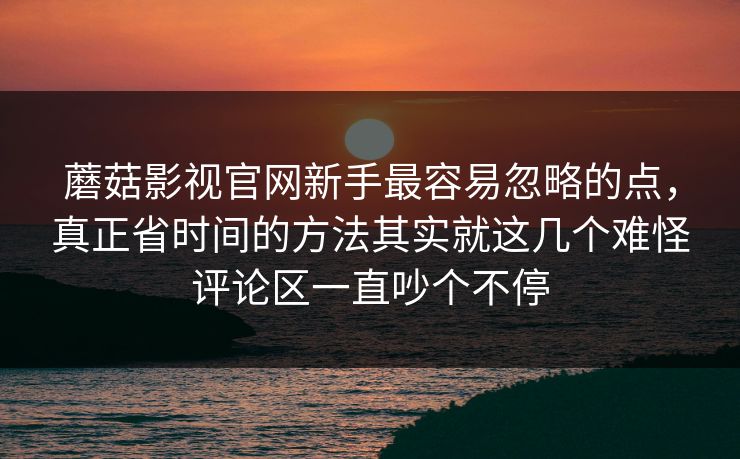 蘑菇影视官网新手最容易忽略的点，真正省时间的方法其实就这几个难怪评论区一直吵个不停