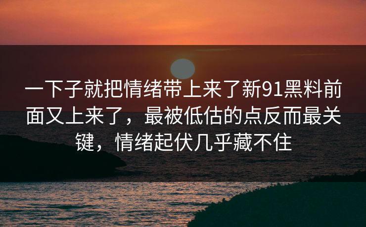 一下子就把情绪带上来了新91黑料前面又上来了，最被低估的点反而最关键，情绪起伏几乎藏不住
