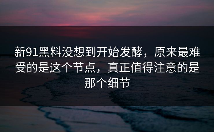 新91黑料没想到开始发酵，原来最难受的是这个节点，真正值得注意的是那个细节