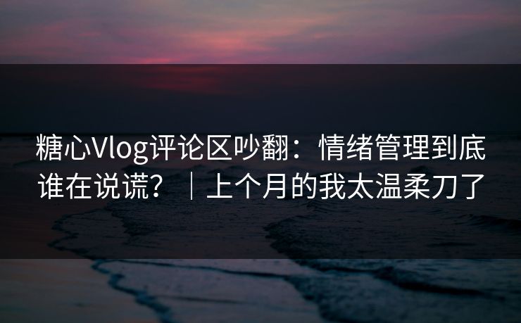 糖心Vlog评论区吵翻：情绪管理到底谁在说谎？｜上个月的我太温柔刀了