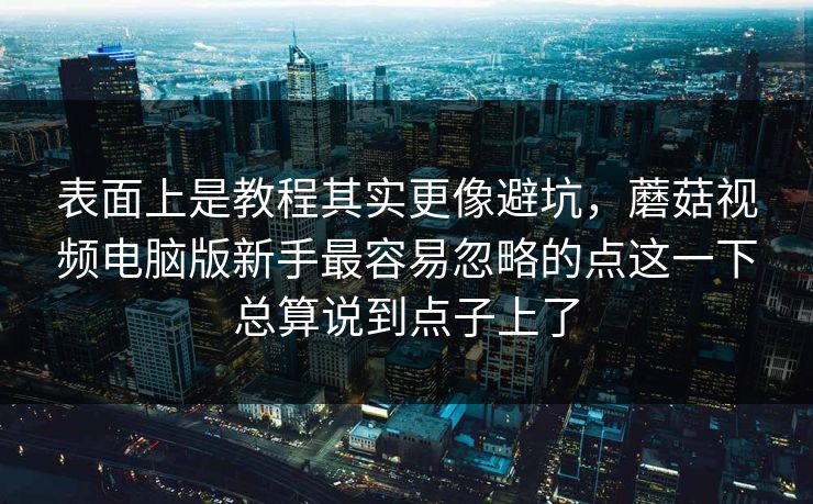 表面上是教程其实更像避坑，蘑菇视频电脑版新手最容易忽略的点这一下总算说到点子上了